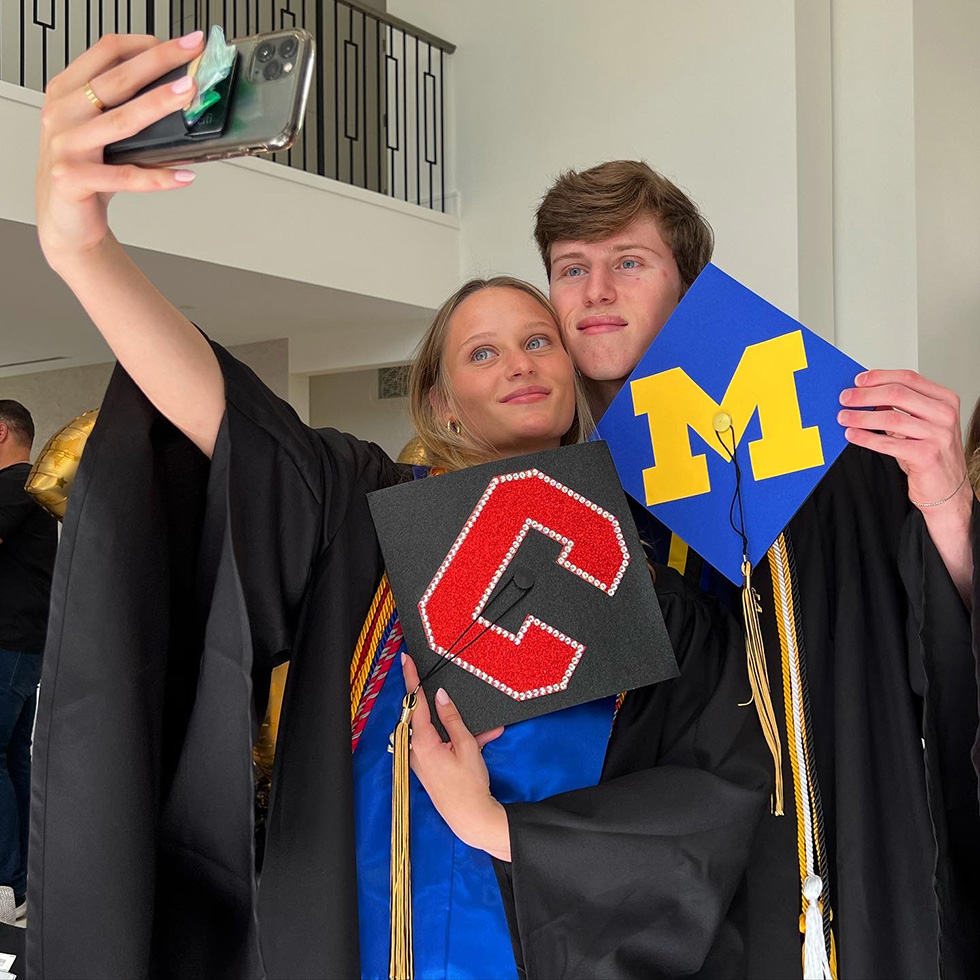 Custom Cornell University and University of Michigan Graduation Caps